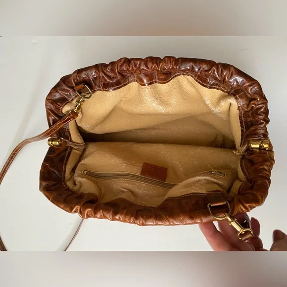 Furla Suede Vintage Brown Crossbody Gold Hardware looks like tiny cat paw prints
